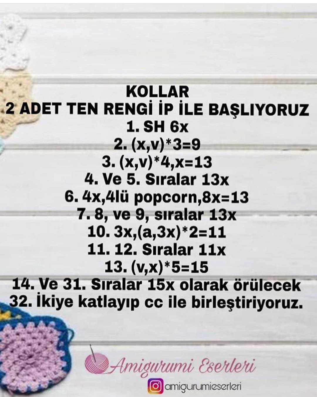 HƯỚNG DẪN MÓC BÚP BÊ AMIGURUMI: CHART CHI TIẾT ĐẦU, TAY VÀ CHÂN