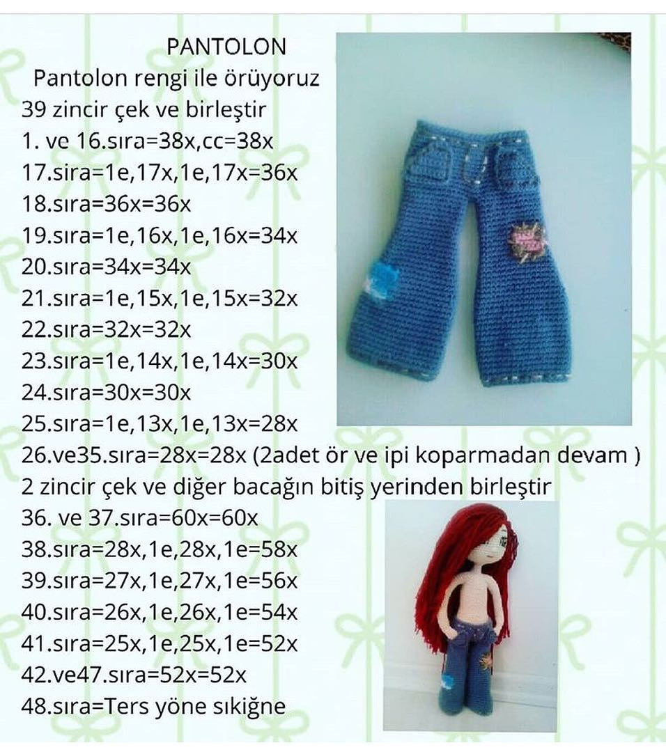 HƯỚNG DẪN MÓC BÚP BÊ CON GÁI TÓI ĐỎ QUẦN JEAN