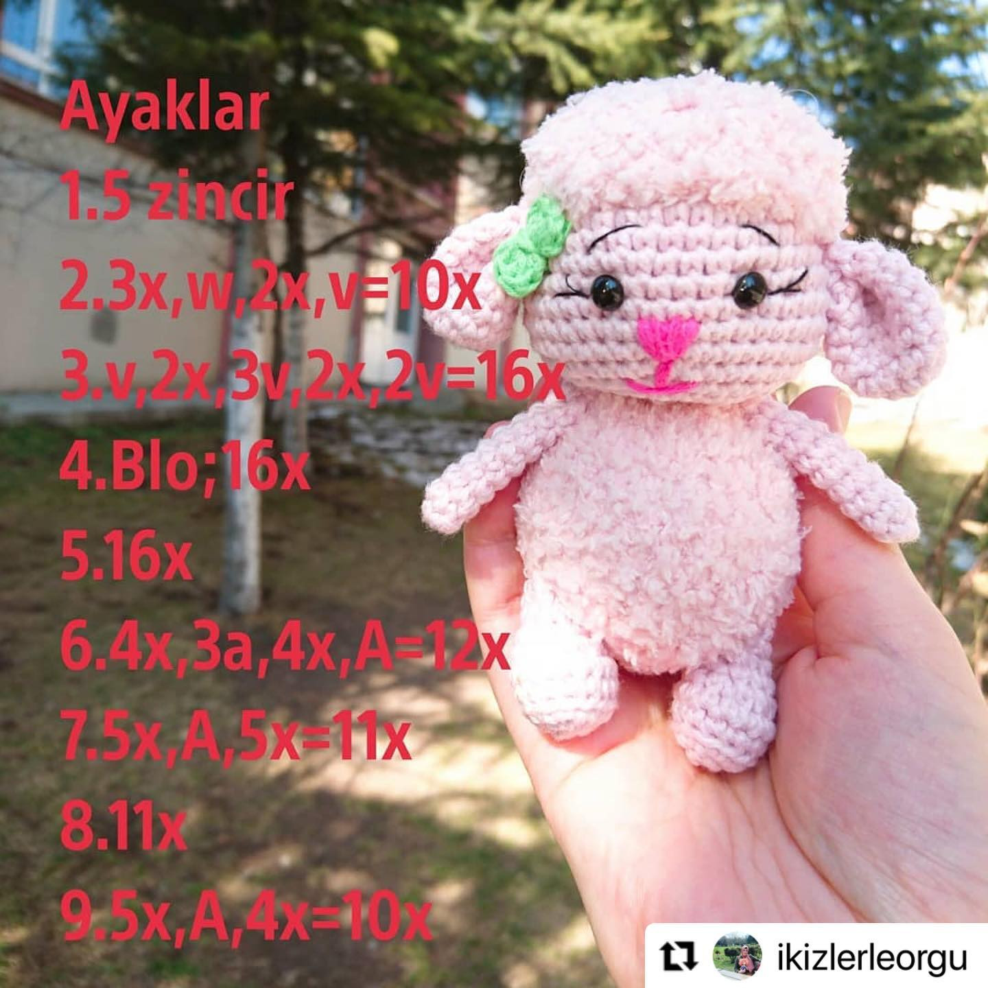 Hướng dẫn móc búp bê cừu Pamuk kuzucuk màu hồng dễ thương