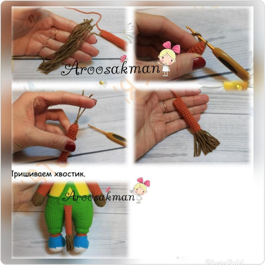 Hướng dẫn móc len búp bê con ngựa màu nâu mặc áo xanh lá
