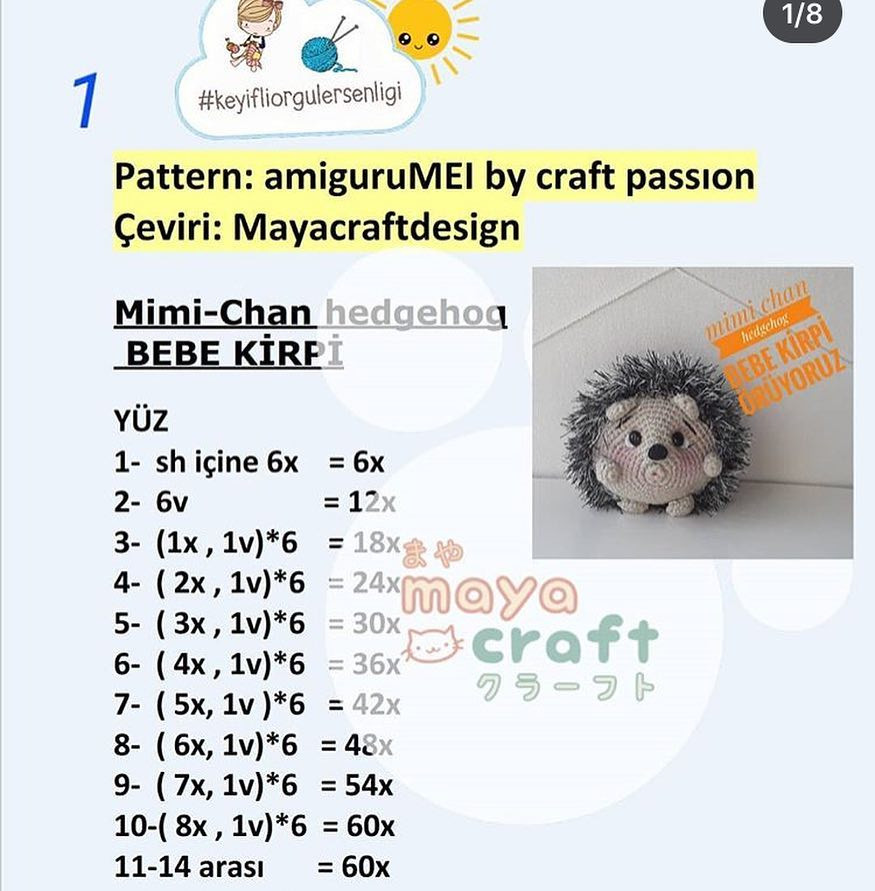 Hướng dẫn móc len búp bê nhím Mimi-chan với lông xù và mắt đen