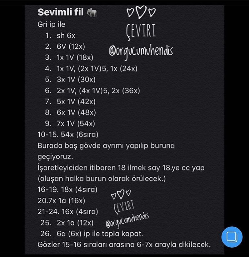 Hướng dẫn móc len búp bê voi xám Sevimli fil