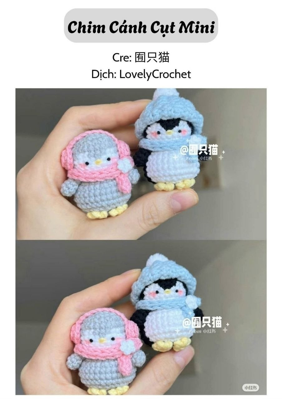 Hướng dẫn móc len Chim Cánh Cụt Mini (Penguin Amigurumi) với mũ và khăn quàng
