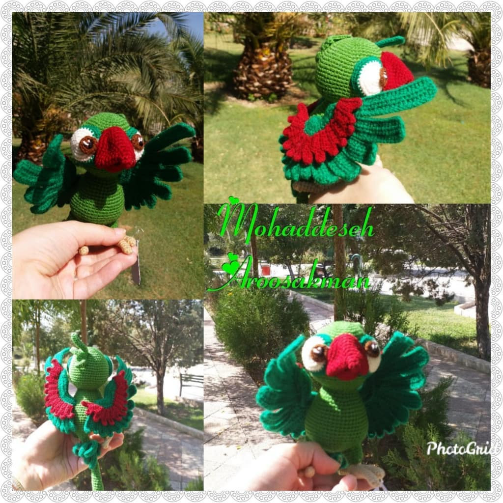 Hướng dẫn móc len con vẹt Amigurumi màu đỏ, mắt to và mỏ vàng