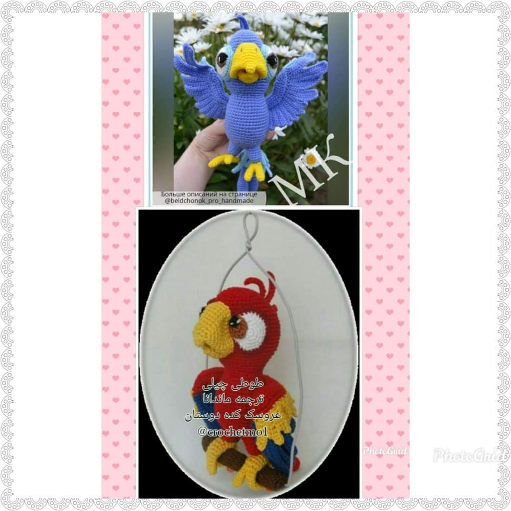 Hướng dẫn móc len con vẹt Amigurumi màu đỏ, mắt to và mỏ vàng