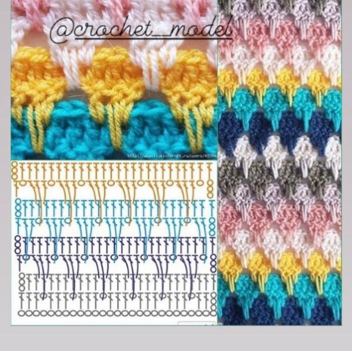 Ideh baft baraye shal mobl - Crochet flat chart for mobile phone cover with colorful patterns and step-by-step instructions