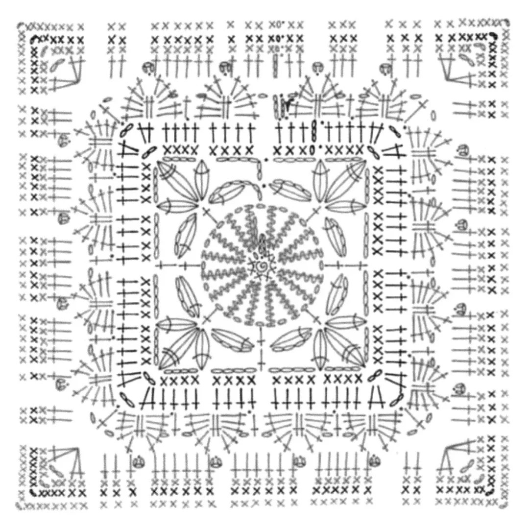 Intricate Vintage Crochet Square Charts with Floral and Geometric Patterns