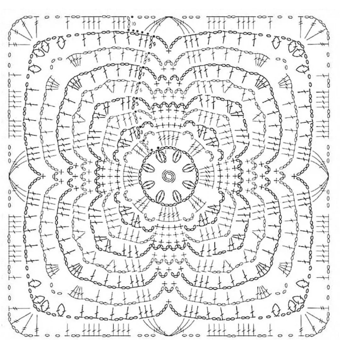 Intricate Vintage Crochet Square Charts with Floral and Geometric Patterns