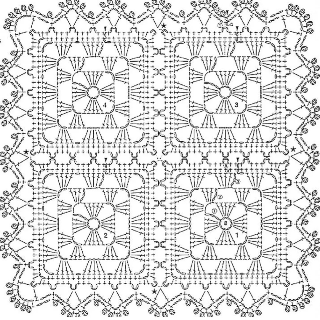 Intricate Vintage Crochet Square Charts with Floral and Geometric Patterns