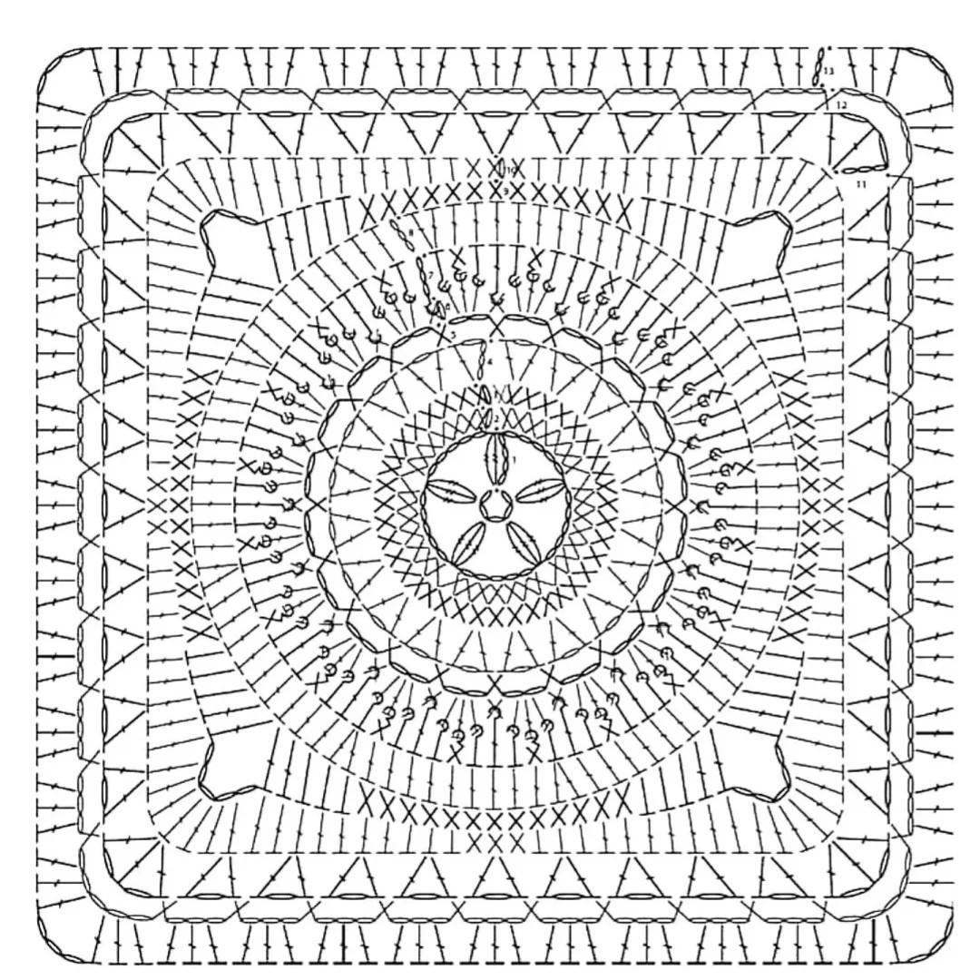 Intricate Vintage Crochet Square Charts with Floral and Geometric Patterns
