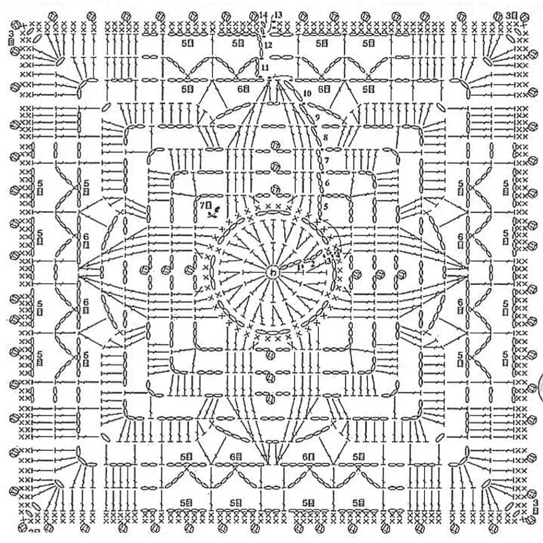 Intricate Vintage Crochet Square Charts with Floral and Geometric Patterns