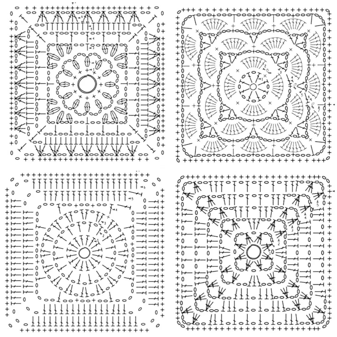 Intricate Vintage Crochet Square Charts with Floral and Geometric Patterns