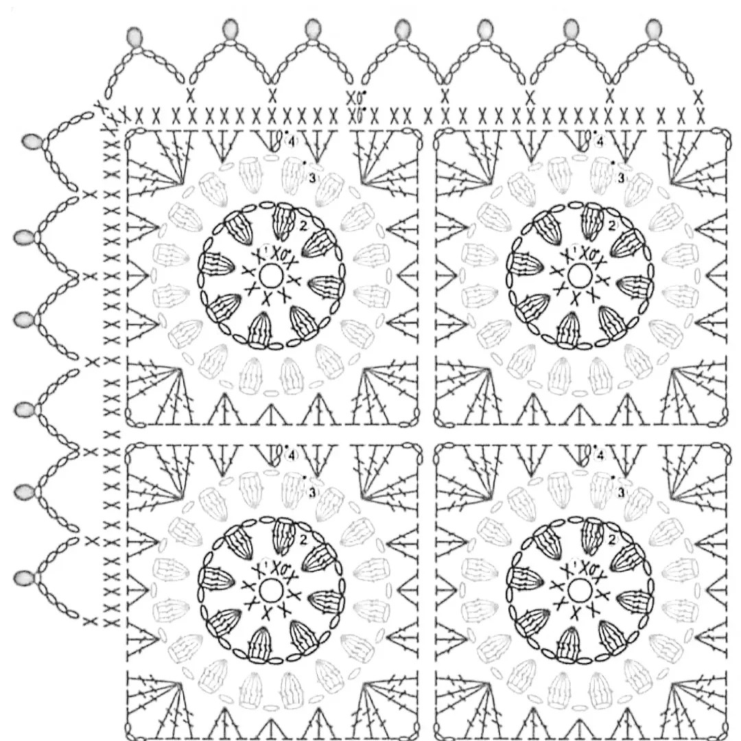 Intricate Vintage Crochet Square Charts with Floral and Geometric Patterns