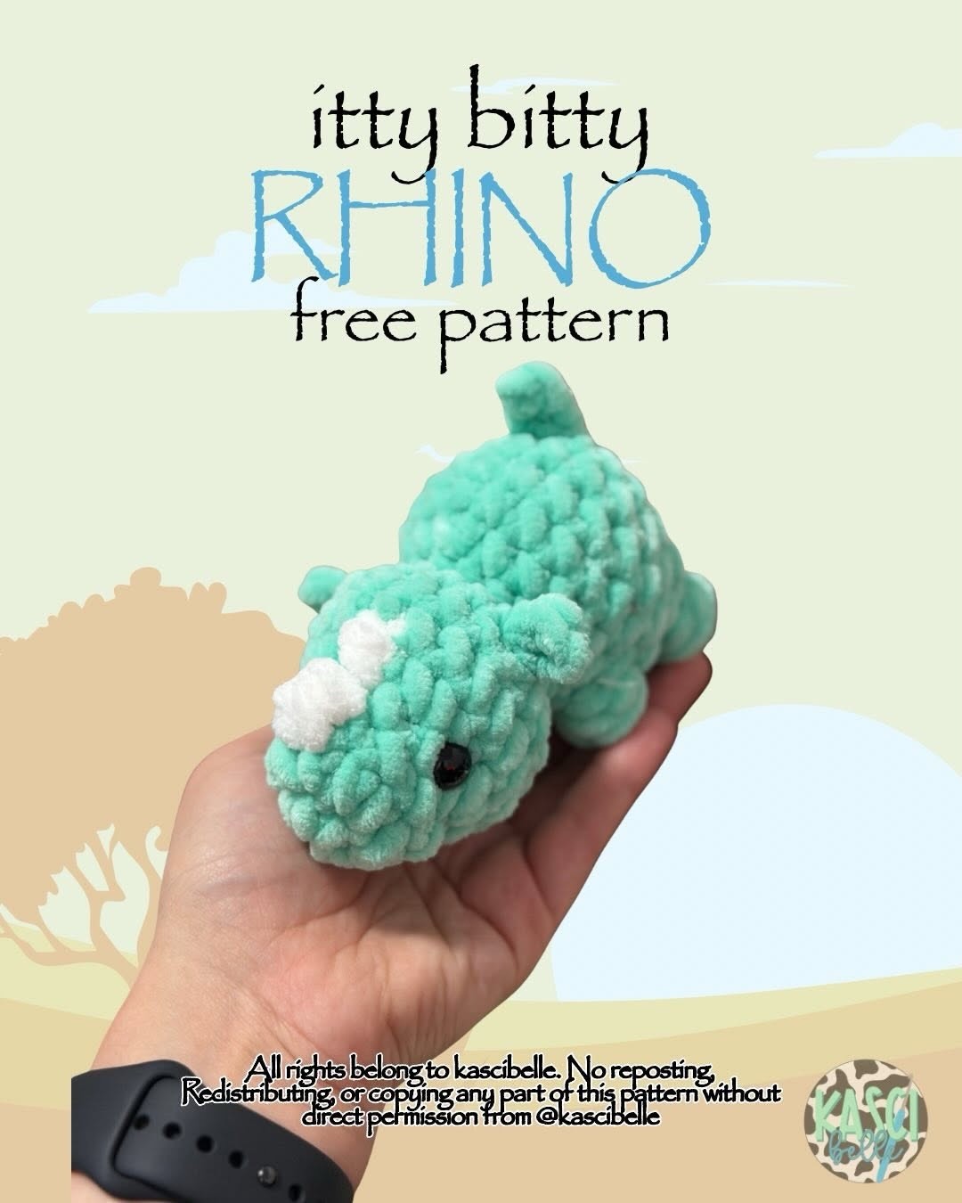 Itty Bitty Rhino Free Crochet Pattern: Cute Miniature Amigurumi with Bobble Stitch Instructions