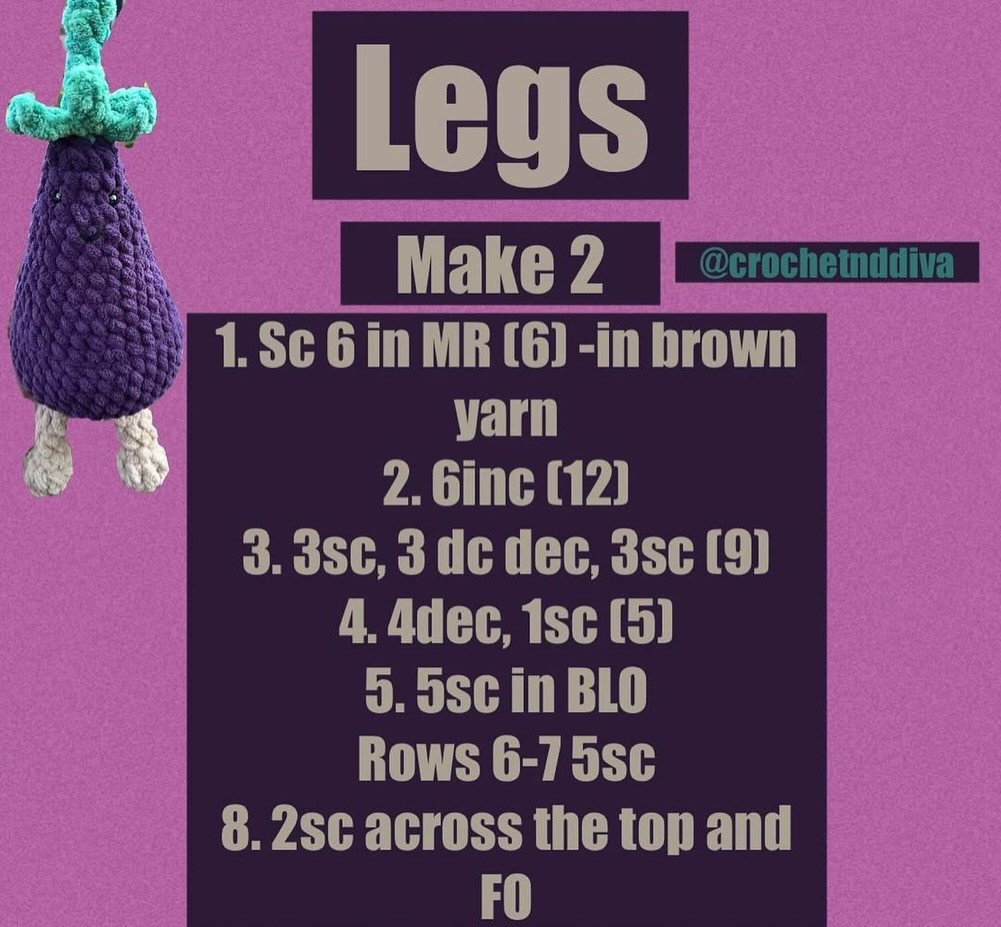 Jellycat Eggplant Crochet Free Pattern: Amigurumi Vegetable Doll Tutorial