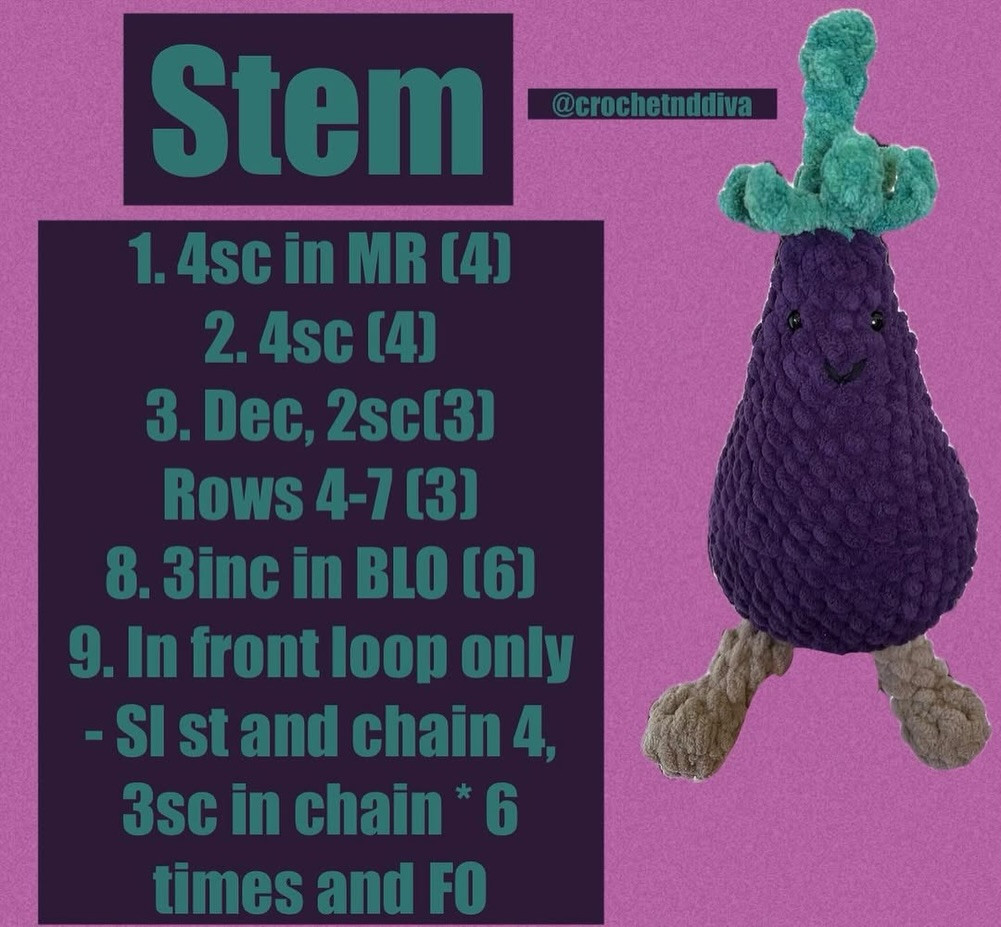 Jellycat Eggplant Crochet Free Pattern: Amigurumi Vegetable Doll Tutorial