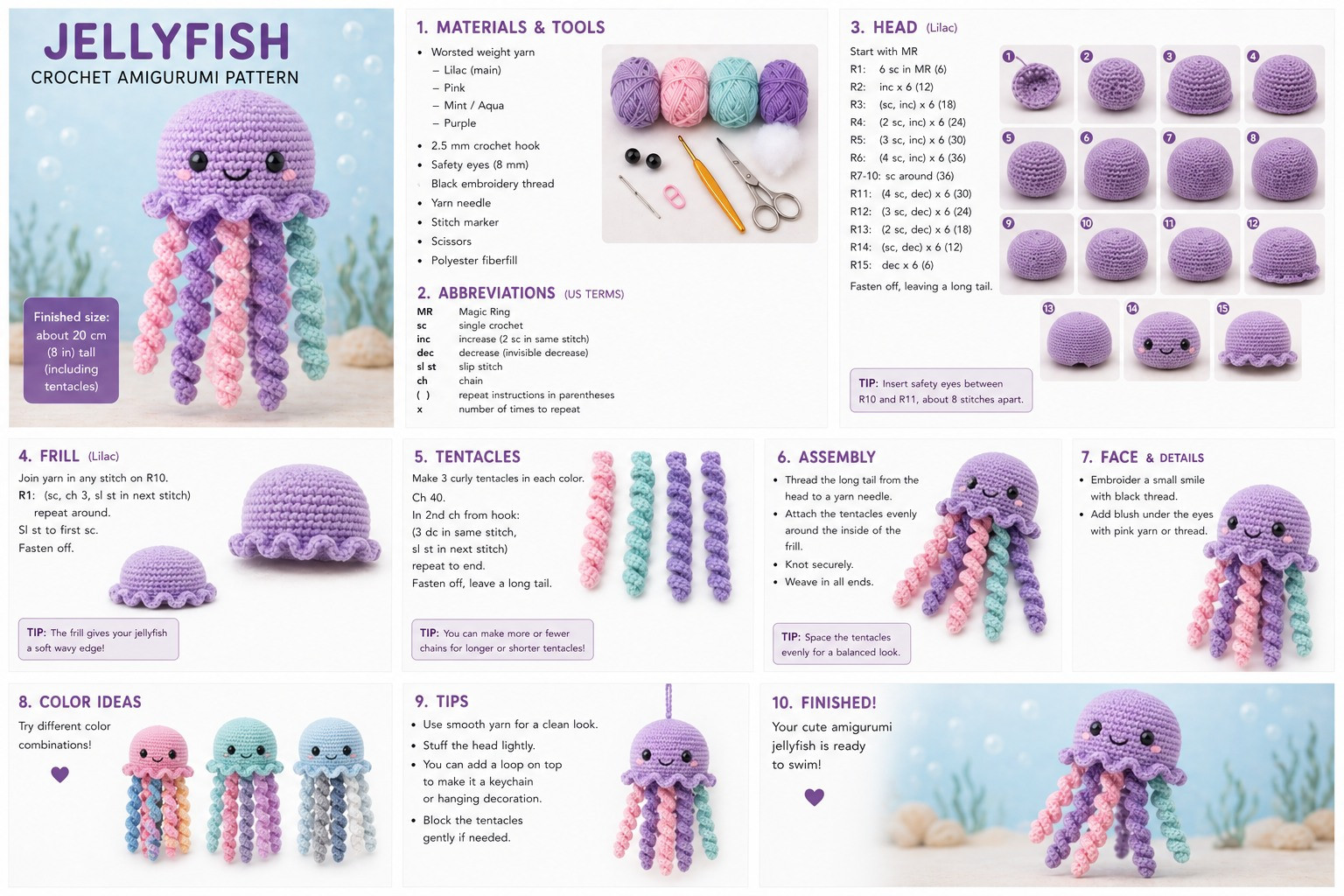 Jellyfish Crochet Amigurumi Pattern: Complete Step-by-Step Guide with Materials, Instructions, and Color Ideas