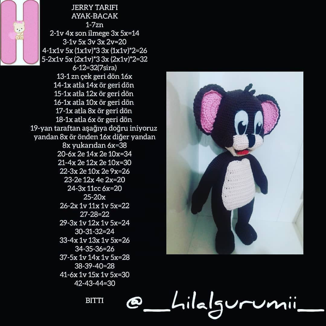 Jerry Tarifi - Amigurumi Jerry Mouse Crochet Pattern with Materials and Instructions