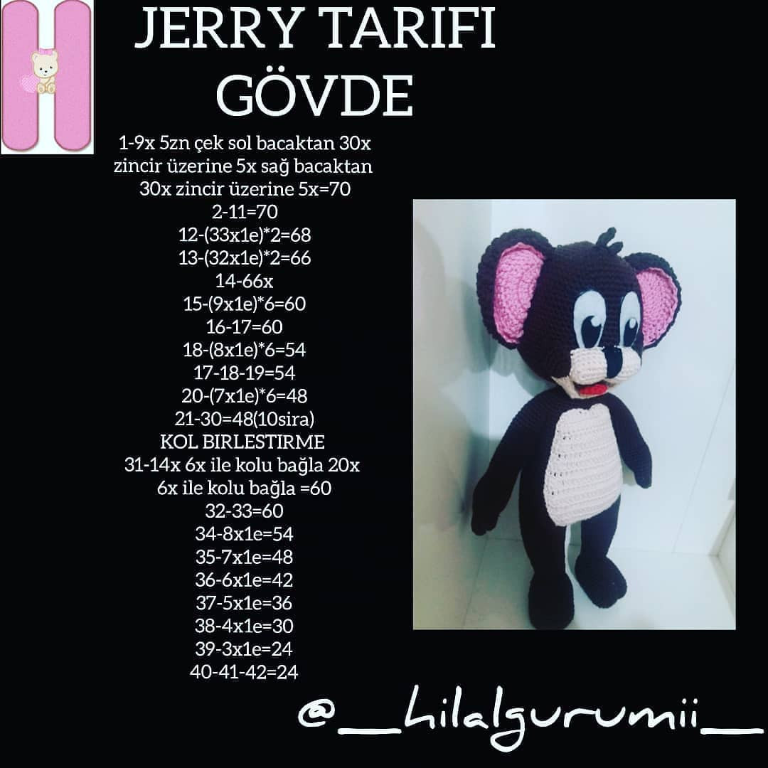 Jerry Tarifi - Amigurumi Jerry Mouse Crochet Pattern with Materials and Instructions