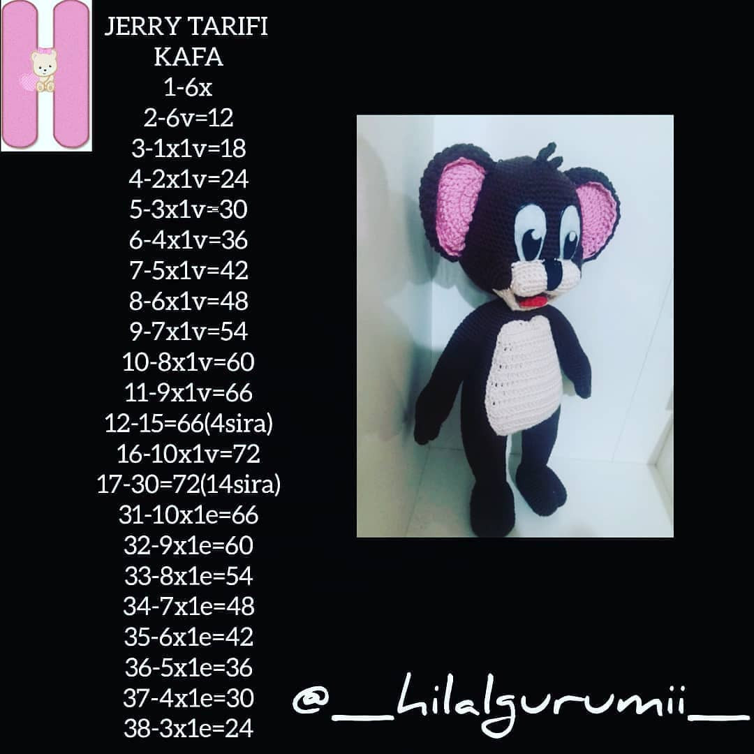Jerry Tarifi - Amigurumi Jerry Mouse Crochet Pattern with Materials and Instructions