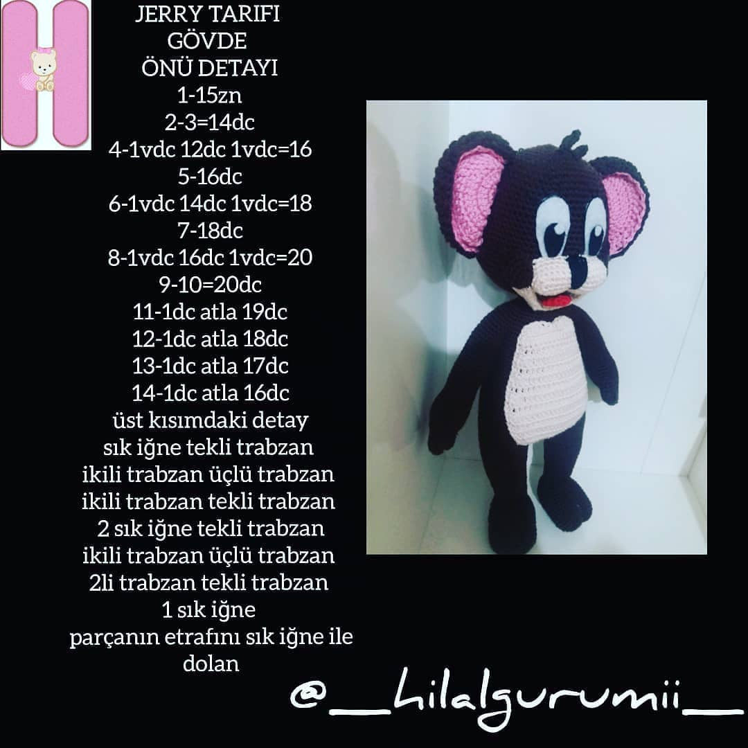 Jerry Tarifi - Amigurumi Jerry Mouse Crochet Pattern with Materials and Instructions