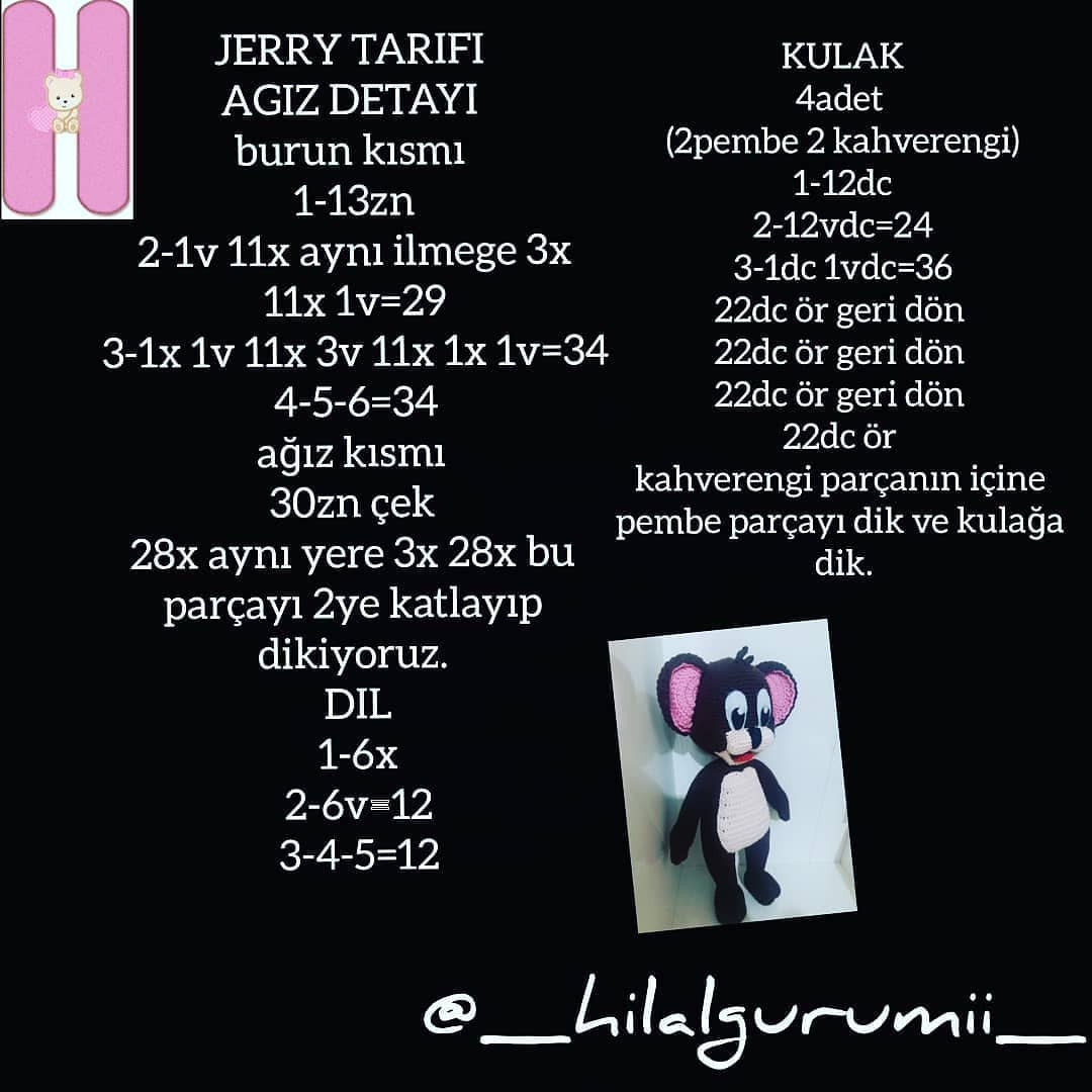 Jerry Tarifi - Amigurumi Jerry Mouse Crochet Pattern with Materials and Instructions