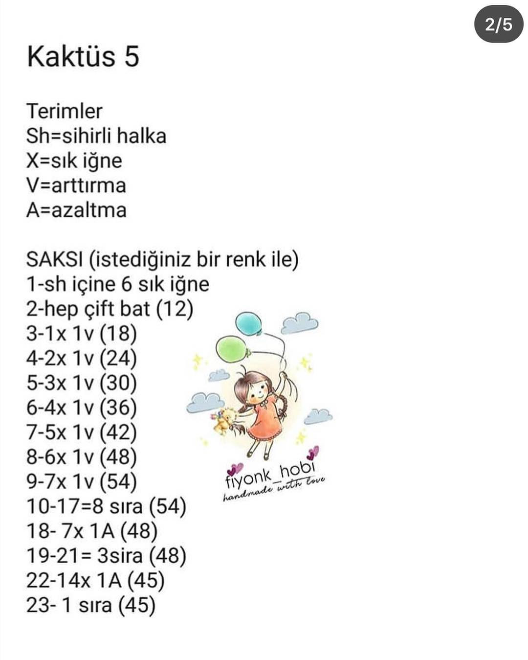 Kaktüs 5: Ücretsiz Manken Çiçekli Kaktüs ve Saksı Örgü Şeması