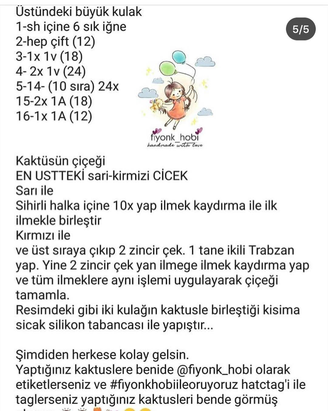 Kaktüs 5: Ücretsiz Manken Çiçekli Kaktüs ve Saksı Örgü Şeması