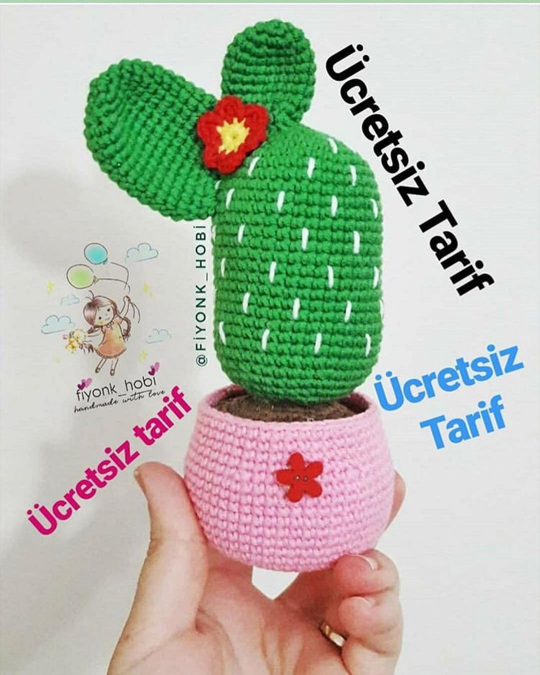 Kaktüs 5: Ücretsiz Manken Çiçekli Kaktüs ve Saksı Örgü Şeması