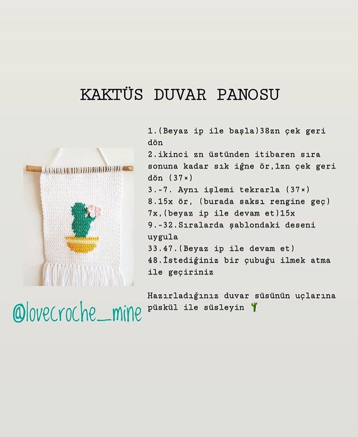 Kaktüs Duvar Panosu - HƯỚNG DẪN MÓC LEN TẠO BỨC TRÒ ĐÈN CÂY XANH VÀ CHẬU HOA