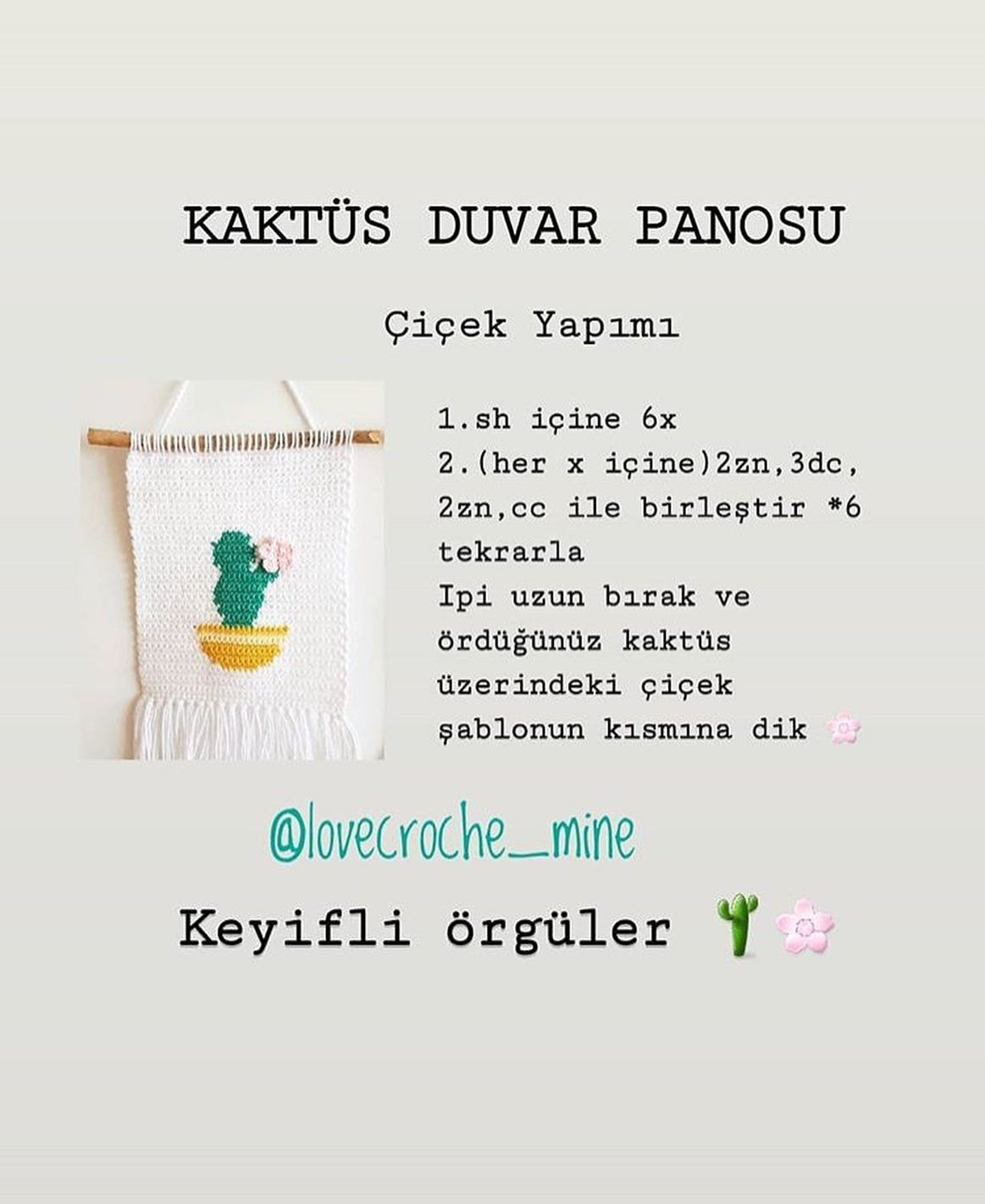 Kaktüs Duvar Panosu - HƯỚNG DẪN MÓC LEN TẠO BỨC TRÒ ĐÈN CÂY XANH VÀ CHẬU HOA