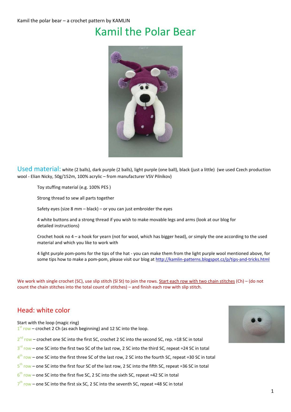 Kamil the Polar Bear - a crochet pattern by KAMLIN