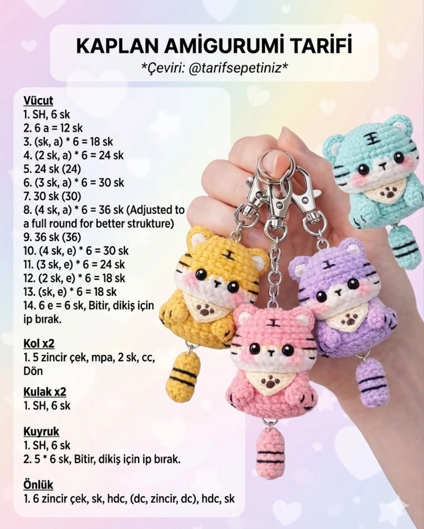 Kaplana Amigurumi Tarifi: Minik Kaplan Anahtarlık Mök Len Deseni (Vücut, Kollar, Kulaklar)