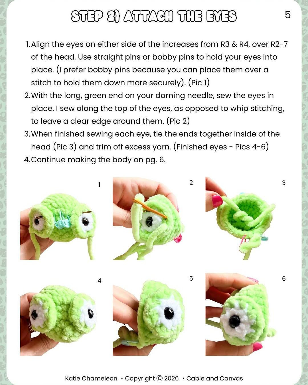 Katie Chameleon Pop Pattern by Cable + Canvas - Free Crochet Tutorial