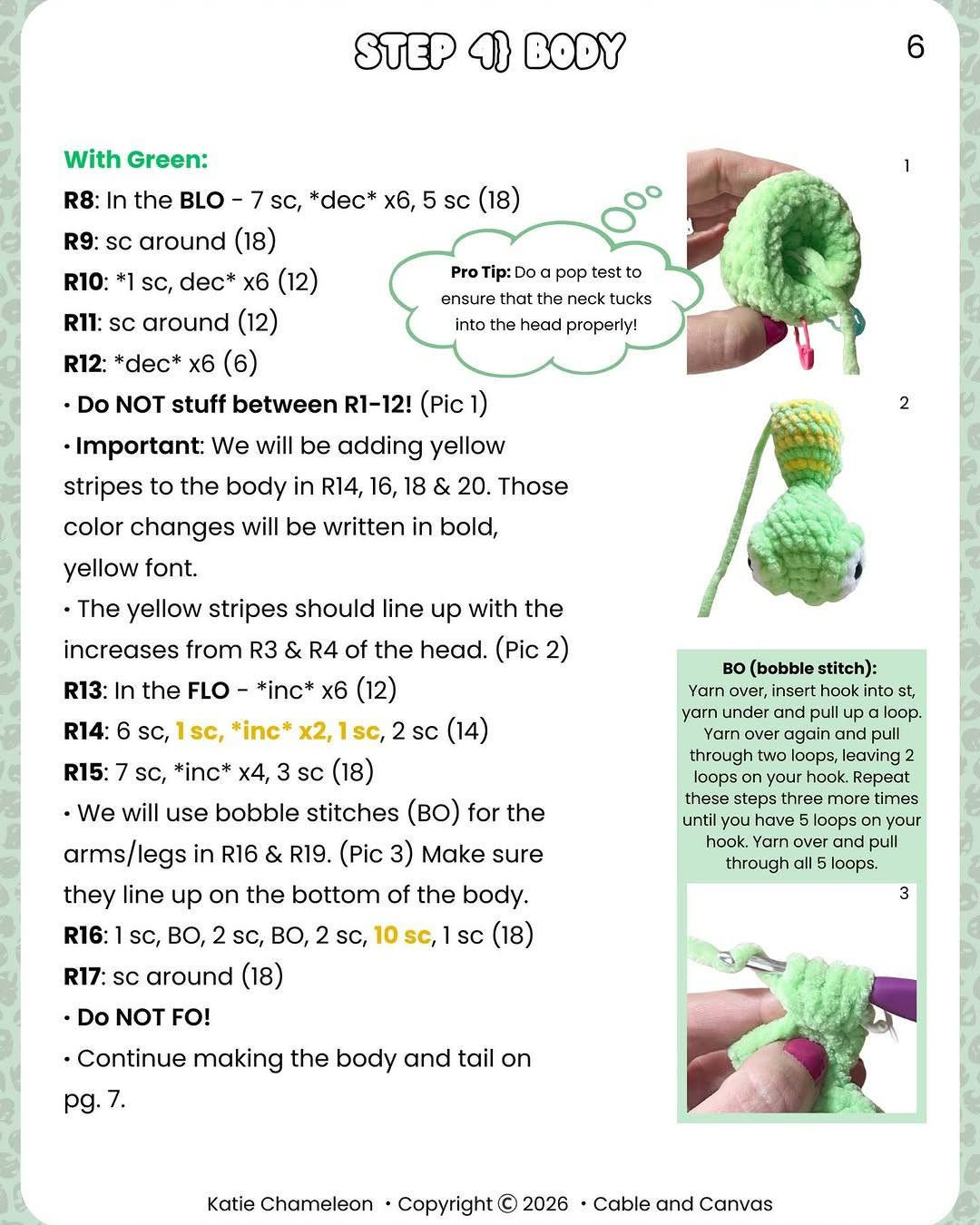 Katie Chameleon Pop Pattern by Cable + Canvas - Free Crochet Tutorial