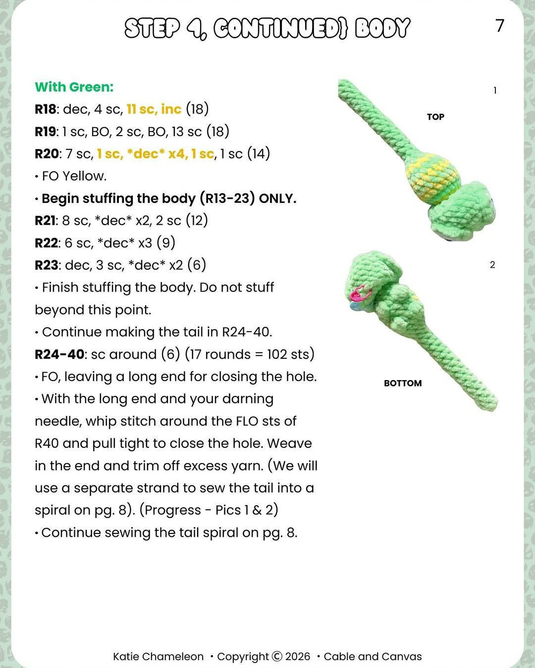 Katie Chameleon Pop Pattern by Cable + Canvas - Free Crochet Tutorial