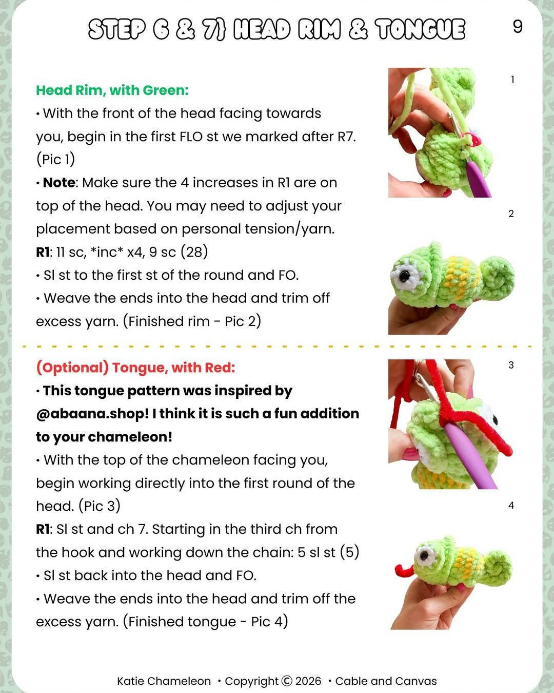 Katie Chameleon Pop Pattern by Cable + Canvas - Free Crochet Tutorial