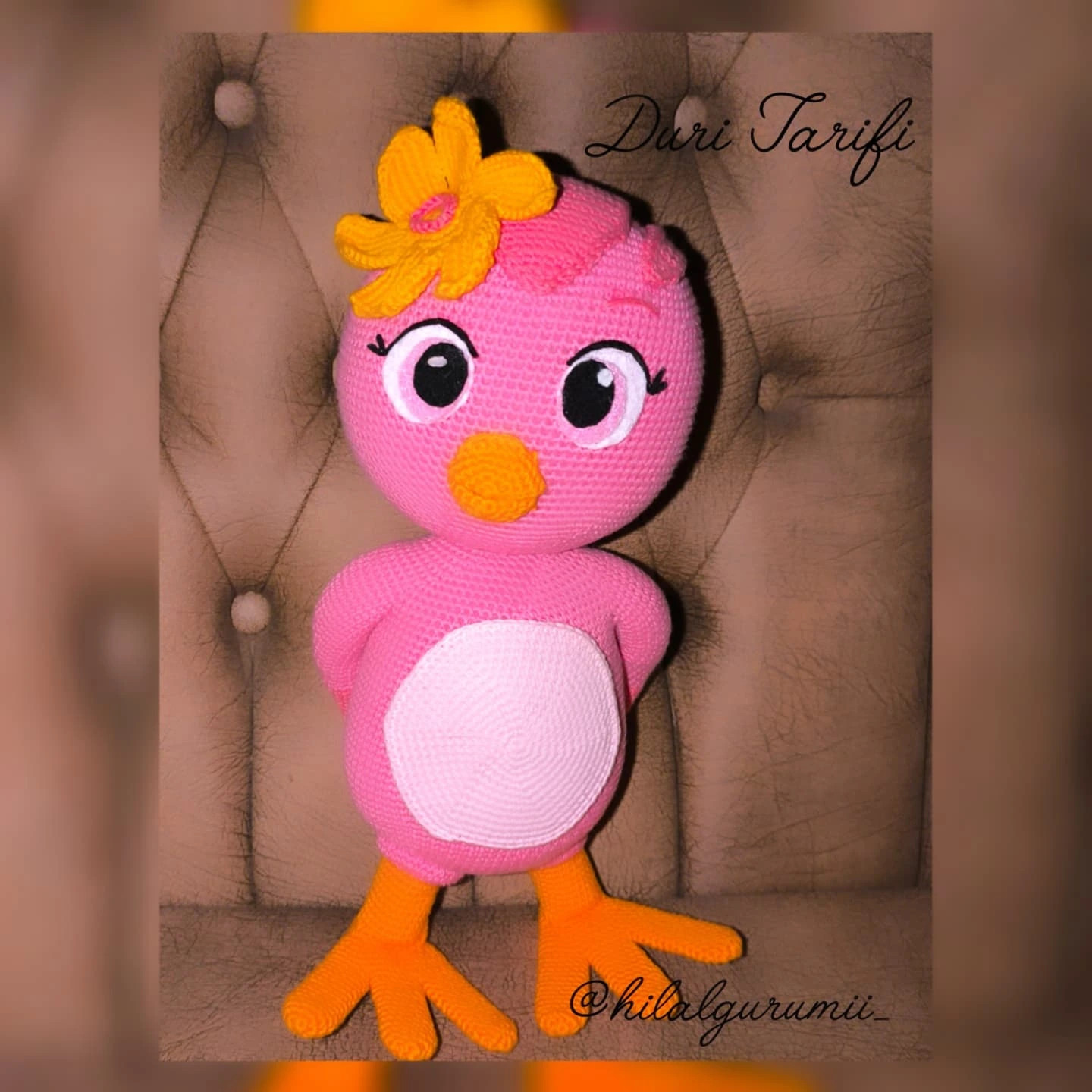 Katuri Duri Amigurumi Pattern: Cute Pink Chicken Doll with Yellow Flower, Detailed Turkish Crochet Instructions