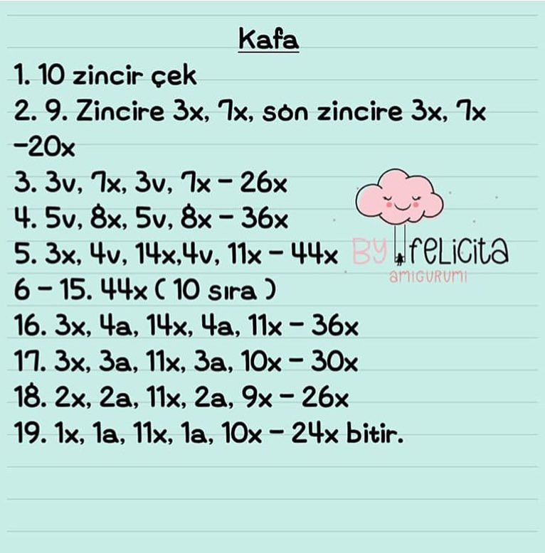 Kedi Miyu - Hướng dẫn móc len búp bê mèo dễ thương, bảng chart chi tiết từng phần