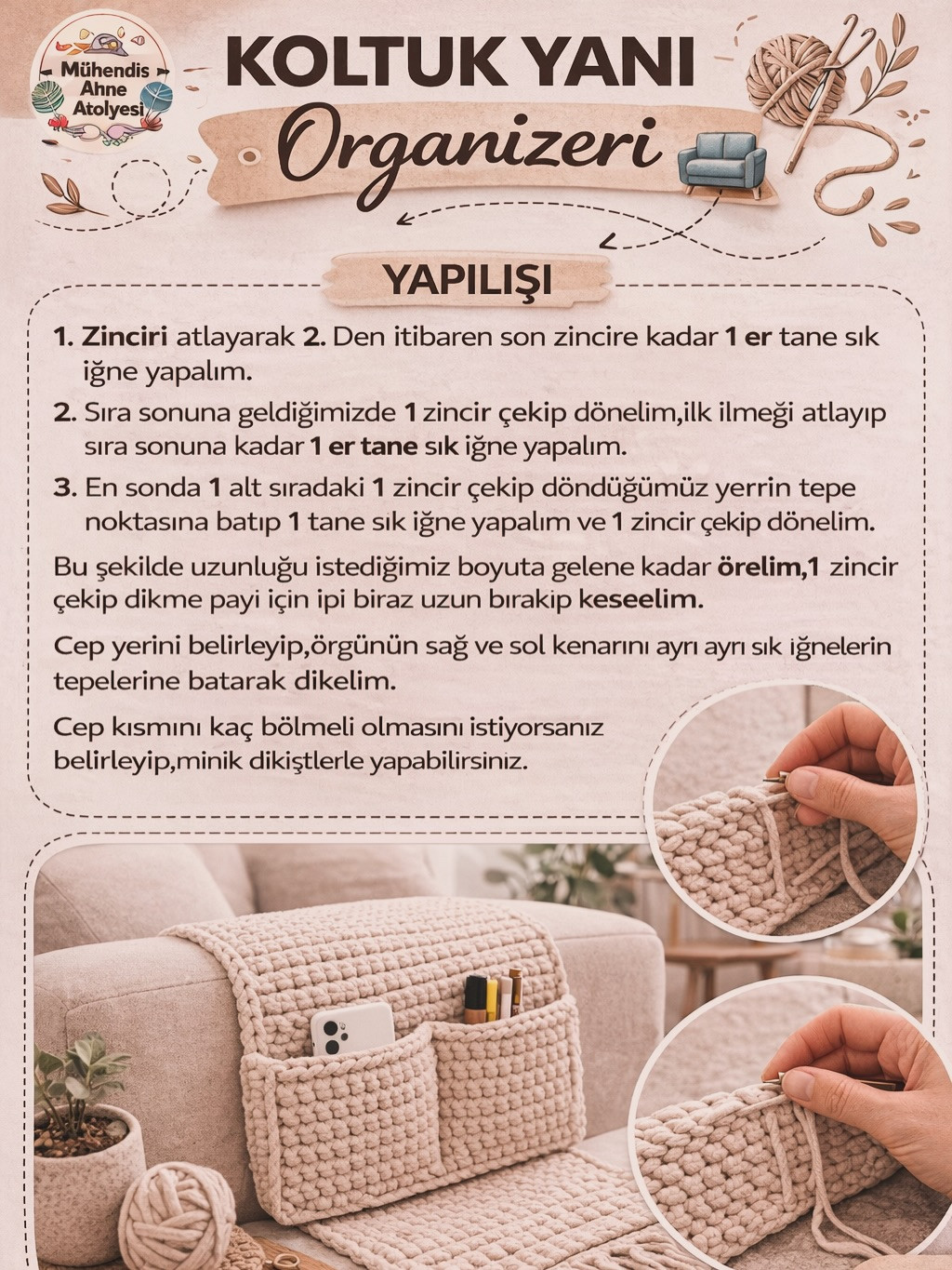 Koltuk Yanı Organizeri Örgü Tarifi: Şık ve Pratik Ev Dekorasyonu