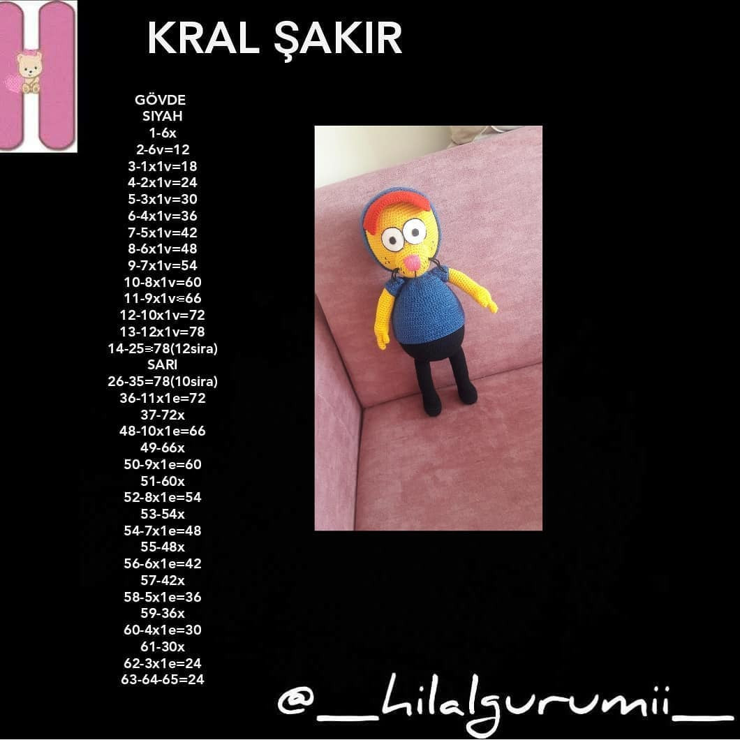 Kral Şakir Ücretsiz Amigurumi Tarifi: Ayak, Bacak, Gövde ve T-Shirt Kol İncelemesi