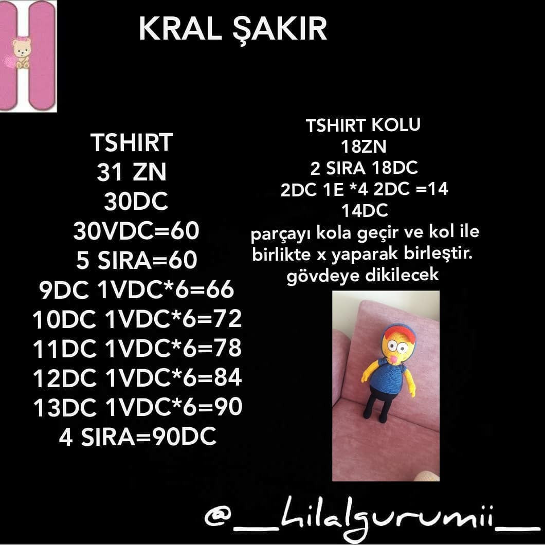 Kral Şakir Ücretsiz Amigurumi Tarifi: Ayak, Bacak, Gövde ve T-Shirt Kol İncelemesi