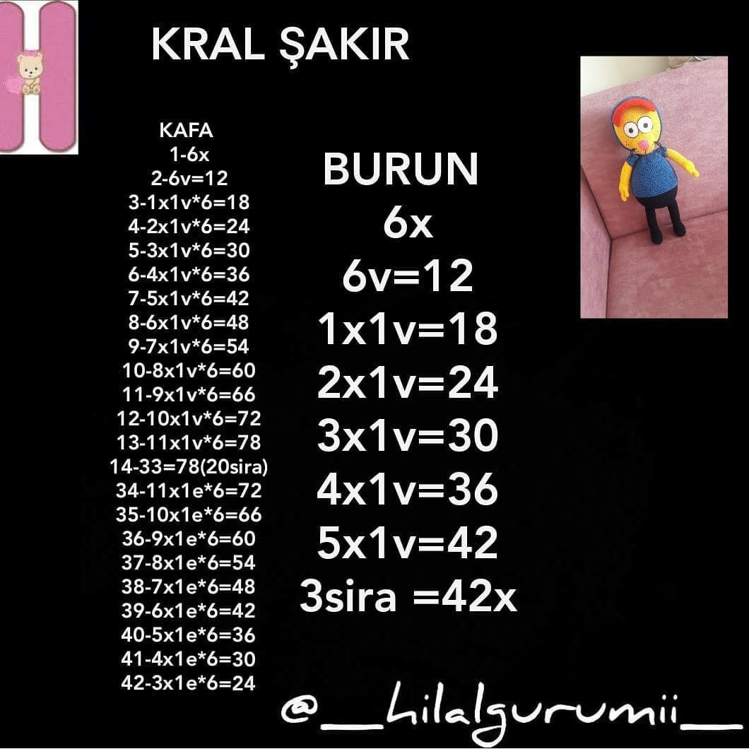 Kral Şakir Ücretsiz Amigurumi Tarifi: Ayak, Bacak, Gövde ve T-Shirt Kol İncelemesi