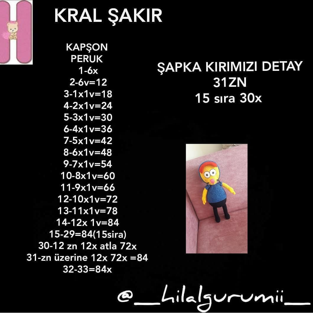 Kral Şakir Ücretsiz Amigurumi Tarifi: Ayak, Bacak, Gövde ve T-Shirt Kol İncelemesi