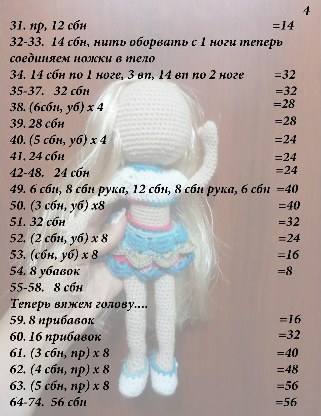 Кукла Люська - схема вязания амигуруми с каркасом из проволоки, автор Валентина Циглер