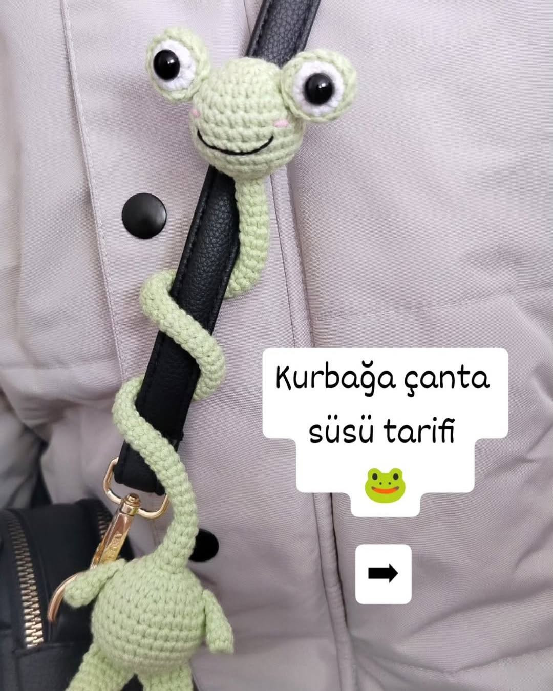 Kurbağa çanta süsü amigurumi tarifi - Manken bağlama krokisi