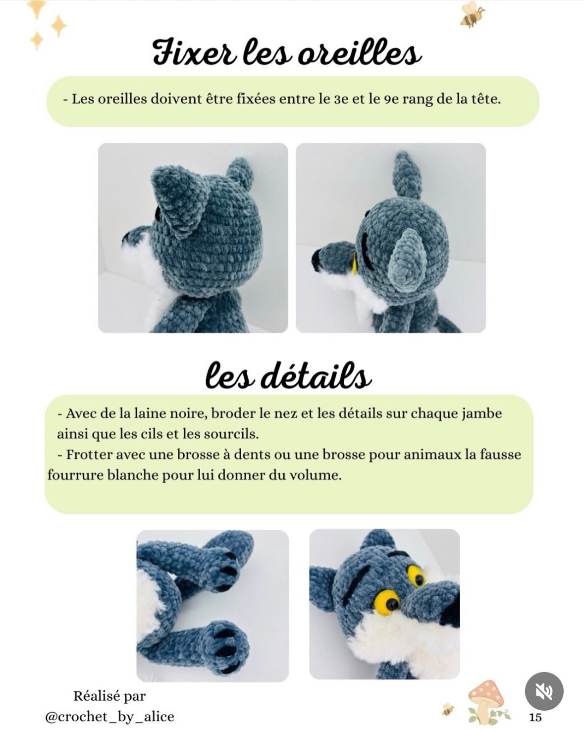 Le loup le mal aimé - Patron gratuit de crochet pour balle en chenille et laine effet fourrure