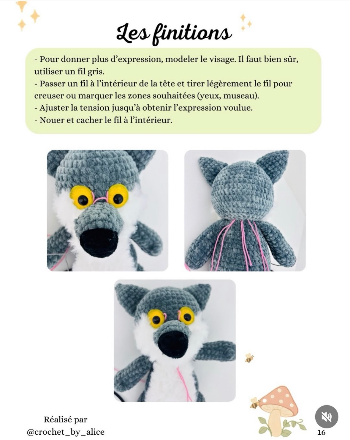 Le loup le mal aimé - Patron gratuit de crochet pour balle en chenille et laine effet fourrure