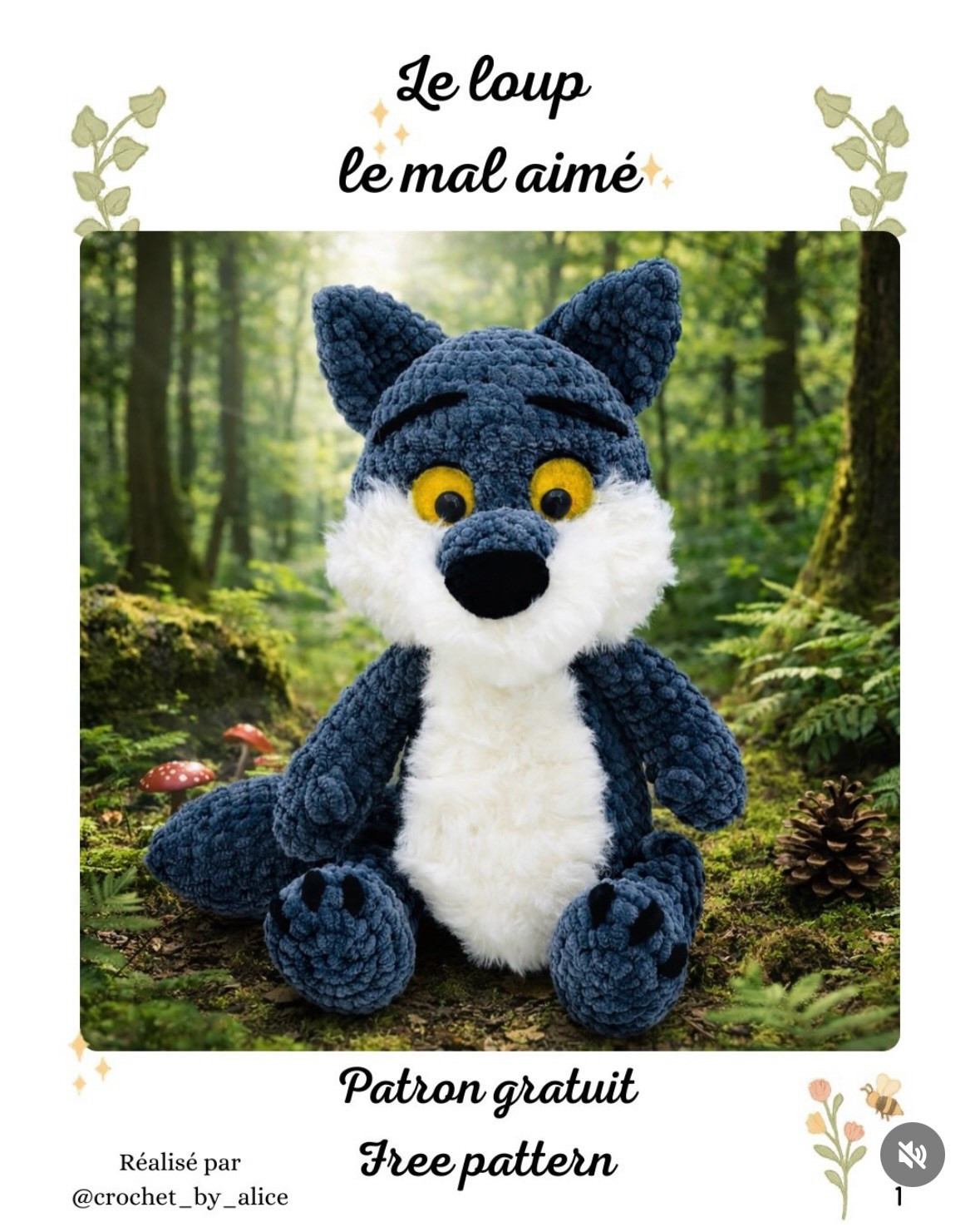 Le loup le mal aimé - Patron gratuit de crochet pour balle en chenille et laine effet fourrure