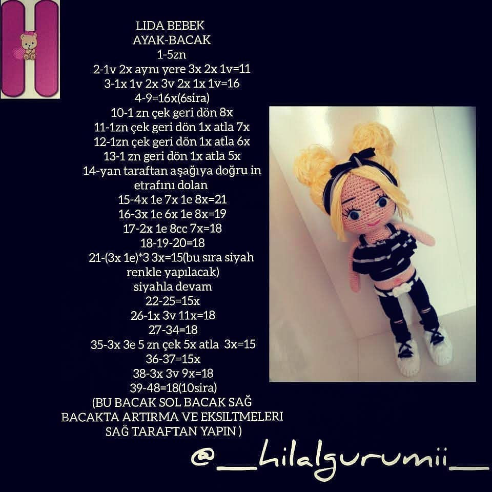 Lida Bebek Ücretsiz Tarif - Amigurumi Doll Pattern with Materials List and Step-by-Step Instructions